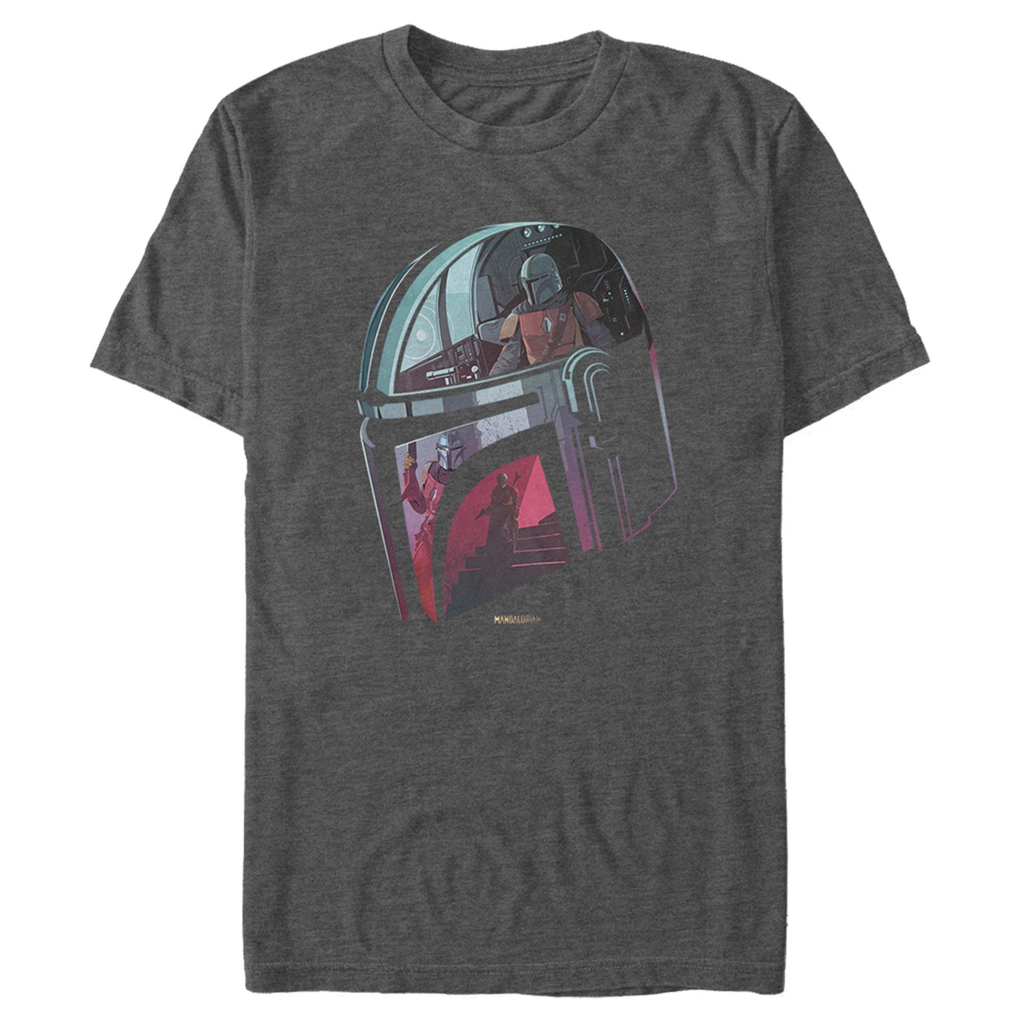 Men's Star Wars: The Mandalorian Helmet Reflection Graphic Tee Charcoal Heather Medium